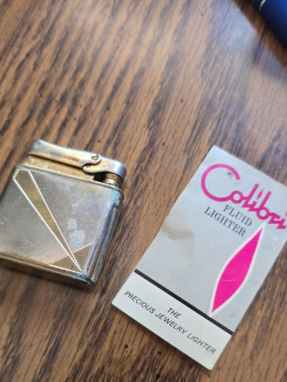 Vintage Metal Fluid Lighter — Silver Tone & Gold Tone